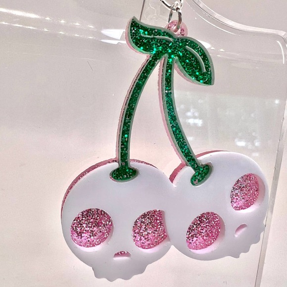 Cherry Skull Earrings - Summer Earrings - Goth Earrings - Statement Earrings - Picture 2 of 10